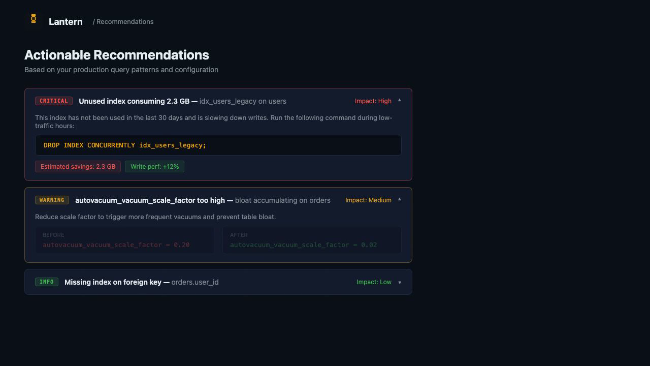 Actionable Recommendations: specific SQL and config fixes